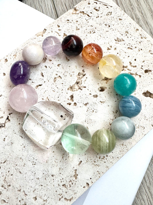 Ice Cube Rainbow Energy Crystal Bracelet - Rainbow