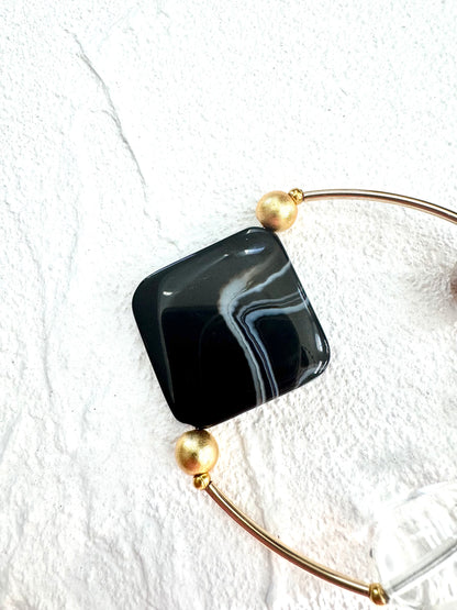 Black Agate Bracelet with Gold Accents Bracelet - ArcLine
