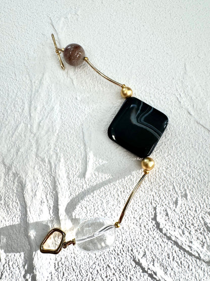 Black Agate Bracelet with Gold Accents Bracelet - ArcLine
