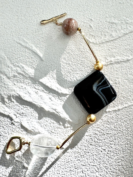 Black Agate Bracelet with Gold Accents Bracelet - ArcLine