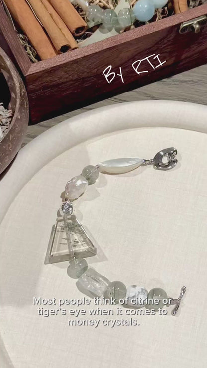 Green Phantom Quartz & Baroque Pearl Bracelet with Silver-Plated Toggle - OOAK