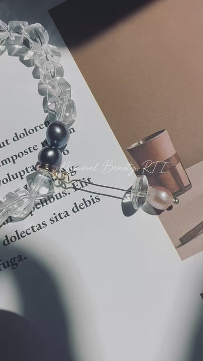 Clear Quartz & Freshwater Pearl Bracelet – Organic Gemstone Design